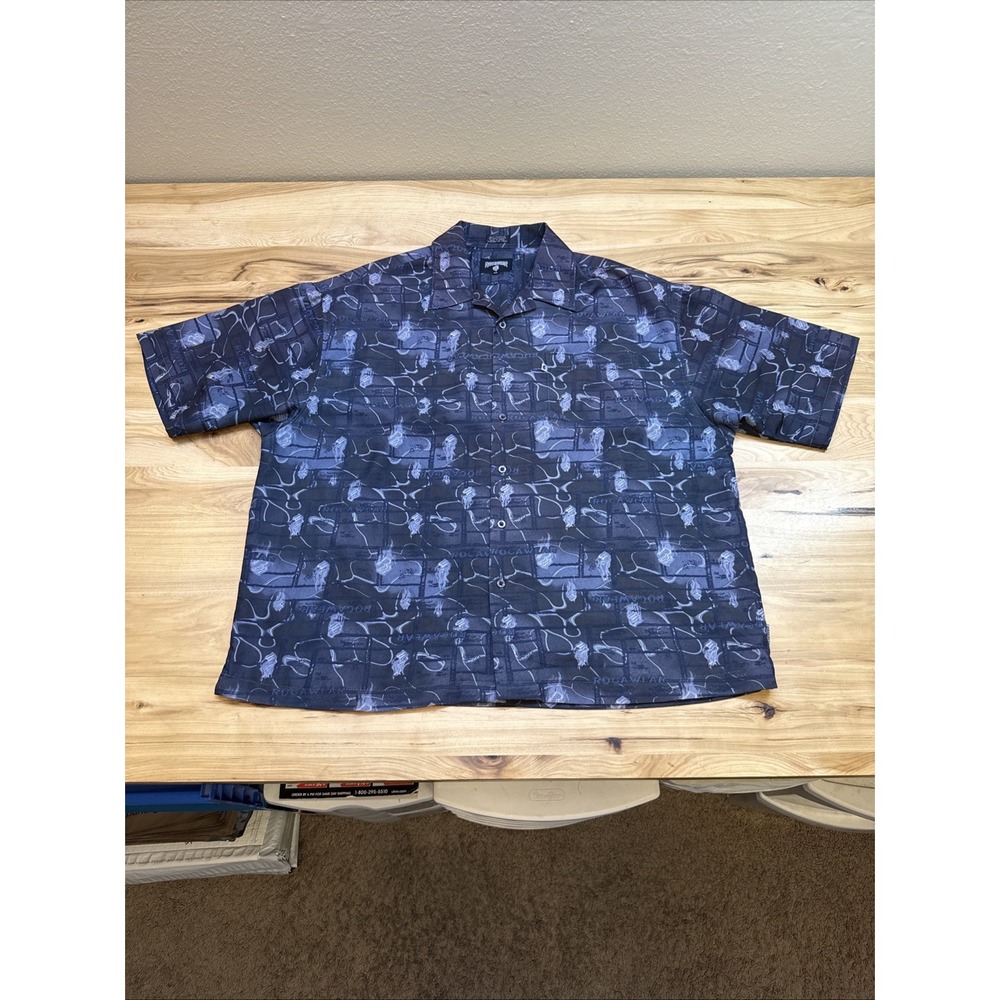 Rocawear Shirt Mens Size XL Blue Logo All Over Print Short Sleeve Button Down - Picture 1 of 5